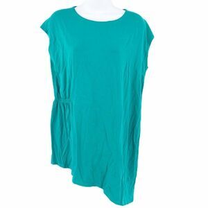 Eileen Fisher Tunic Top Women Size XS Green Asymmetrical Hem Minimalist Casual